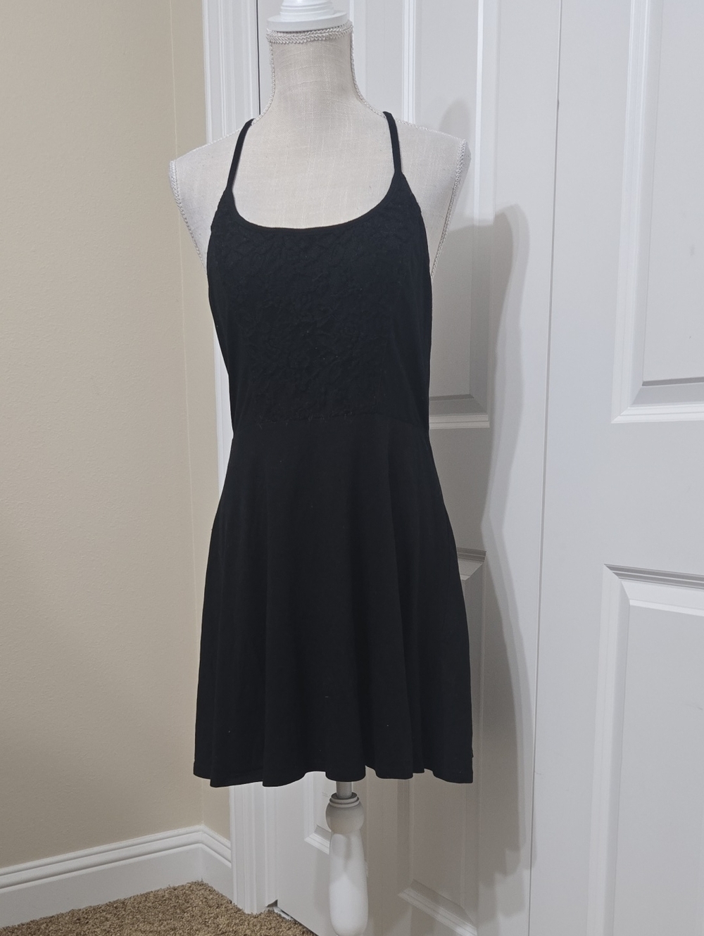 Black Spaghetti-Strap Skater Dress Sz L